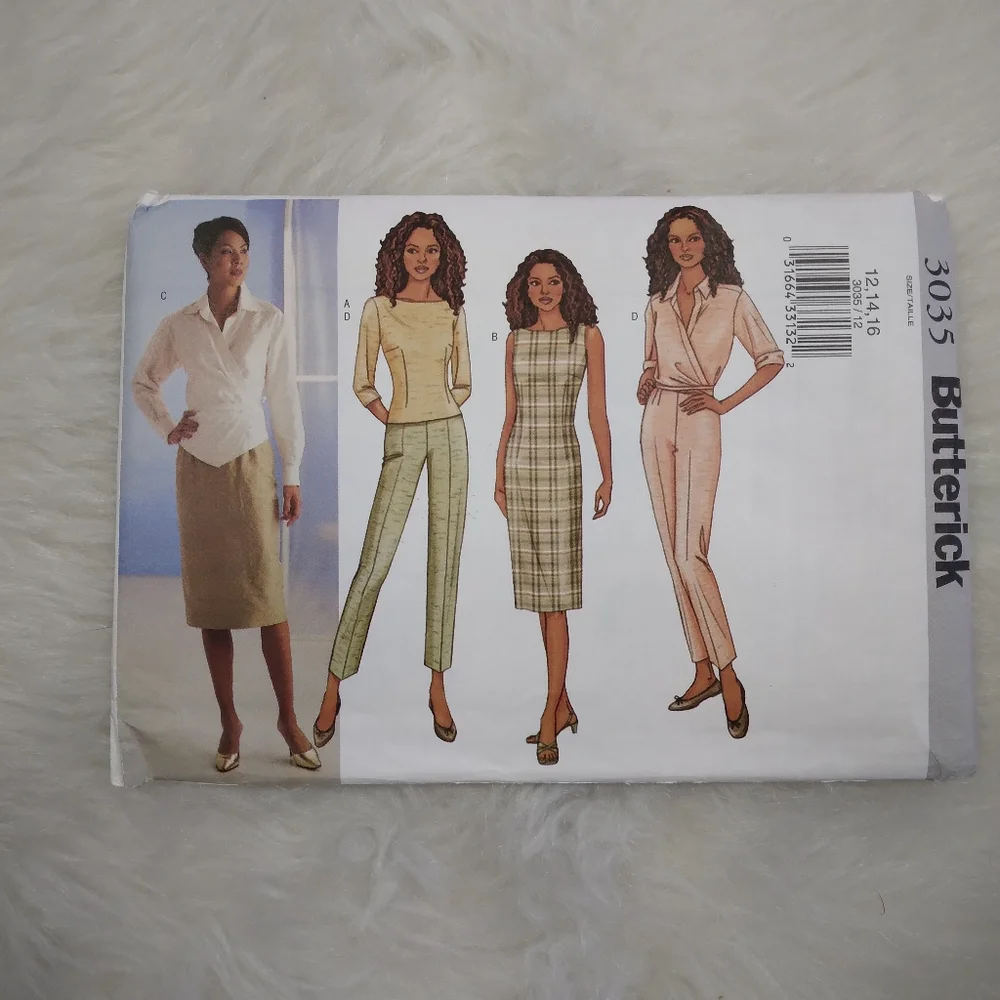 BUTTERICK 3035 SZ 12-16 EASY Misses Wrap Shirt Close Fitting Top Dress Skirt Pan
